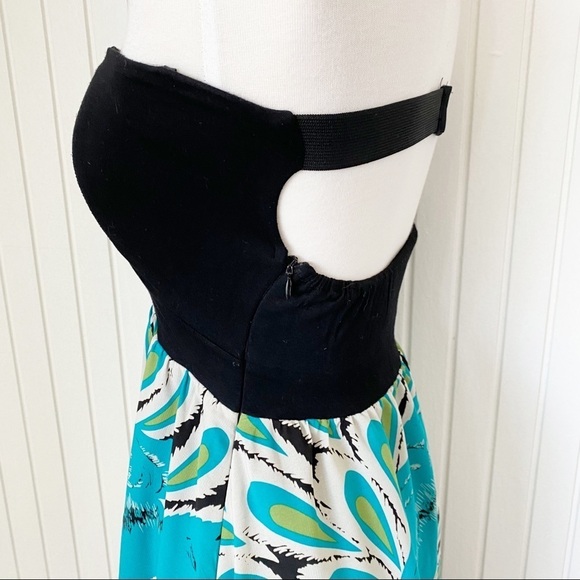 Tricia Fix Black Teal Peacock Strapless Sundress Size Small - Picture 13 of 13